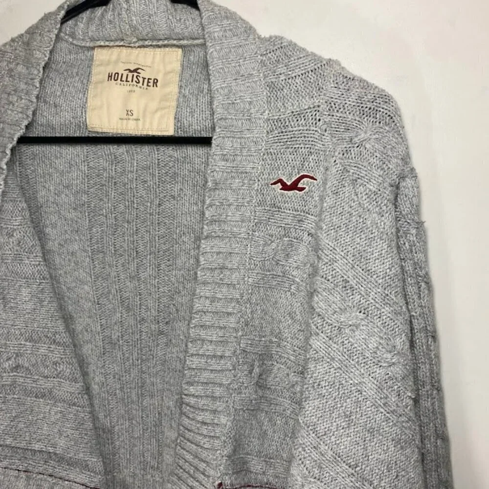 Hollister Grey Cable Knit Waterfall Cardigan Sweater